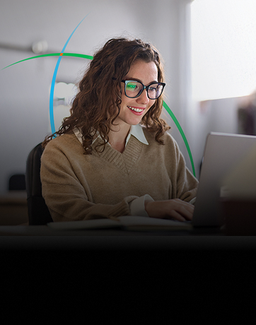 banner showing a woman working on her laptop