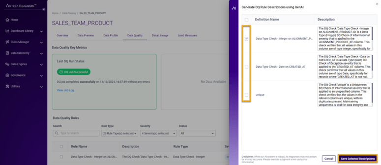 Fig.8 - GenAI DQ Rule Descriptions
