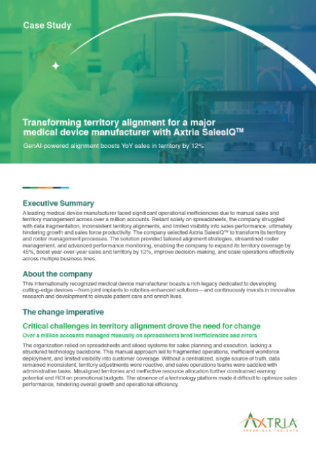 Transforming territory alignment for a major medical device manufacturer with Axtria SalesIQ