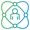 line art of a person surrounded by interconnected nodes