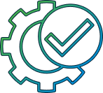line art showing a check mark on a cogwheel